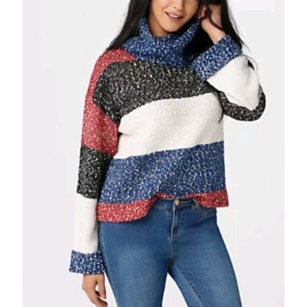 G.I.L.I. Multi‎ Yarn Oversized Chunky Turtleneck Sweater Multi Color Sz 1X